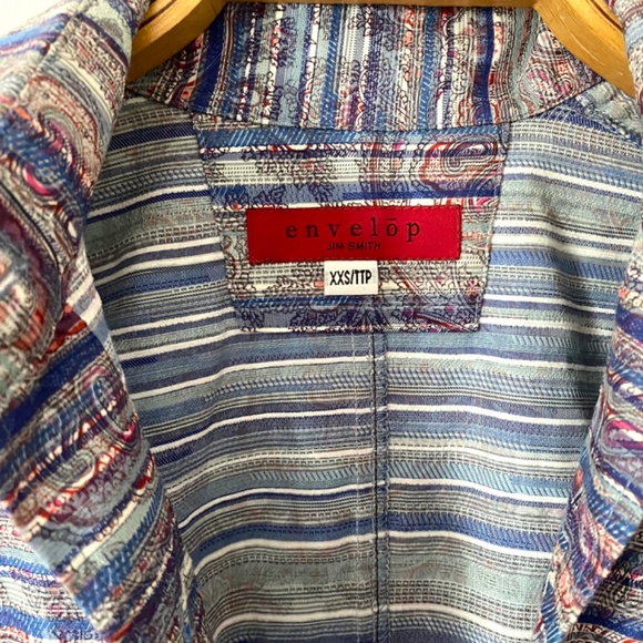 Cotton Floral Blue Paisley Button Front Tailored Blouse Envelōp Jim Smith - Picture 3 of 9